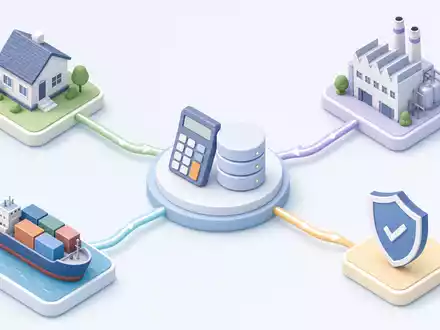 Münchener Rückversicherungs-Gesellschaft AG (Munich Re) DE0008430026 zeigt isometrische 3D-Grafik einer Risikotransfer-Wertschöpfungskette mit Icons - Foto: THN