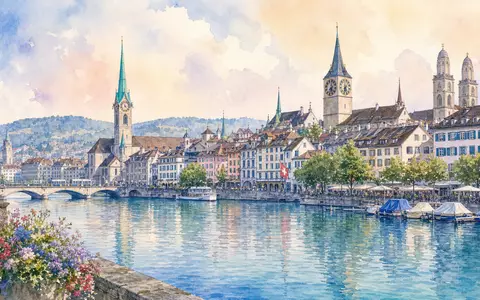 Julius Bär Gruppe AG (ISIN CH0102484968) inspiriert Aquarellbild der Zürcher Altstadt am Limmatufer mit Kirchtürmen - Foto: THN