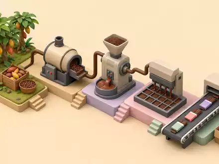 Chocoladefabriken Lindt & Sprüngli AG (CH0010570759) veranschaulicht isometrische Wertschöpfungskette von Kakaobohne bis Verpackung - Foto: THN