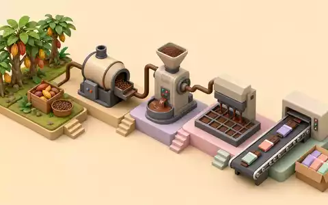 Chocoladefabriken Lindt & Sprüngli AG (CH0010570759) veranschaulicht isometrische Wertschöpfungskette von Kakaobohne bis Verpackung - Foto: THN