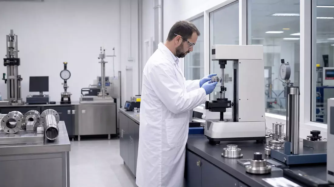 Techniker prüft Bauteile im Labor, Symbolbild für SGS S.A. CH0002497458