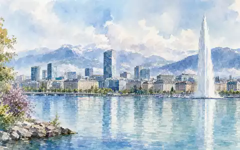 Aquarellmalerei der Genfer Skyline symbolisiert Hauptsitz von SGS S.A., Prüfkonzern mit ISIN CH0002497458 - Foto: THN
