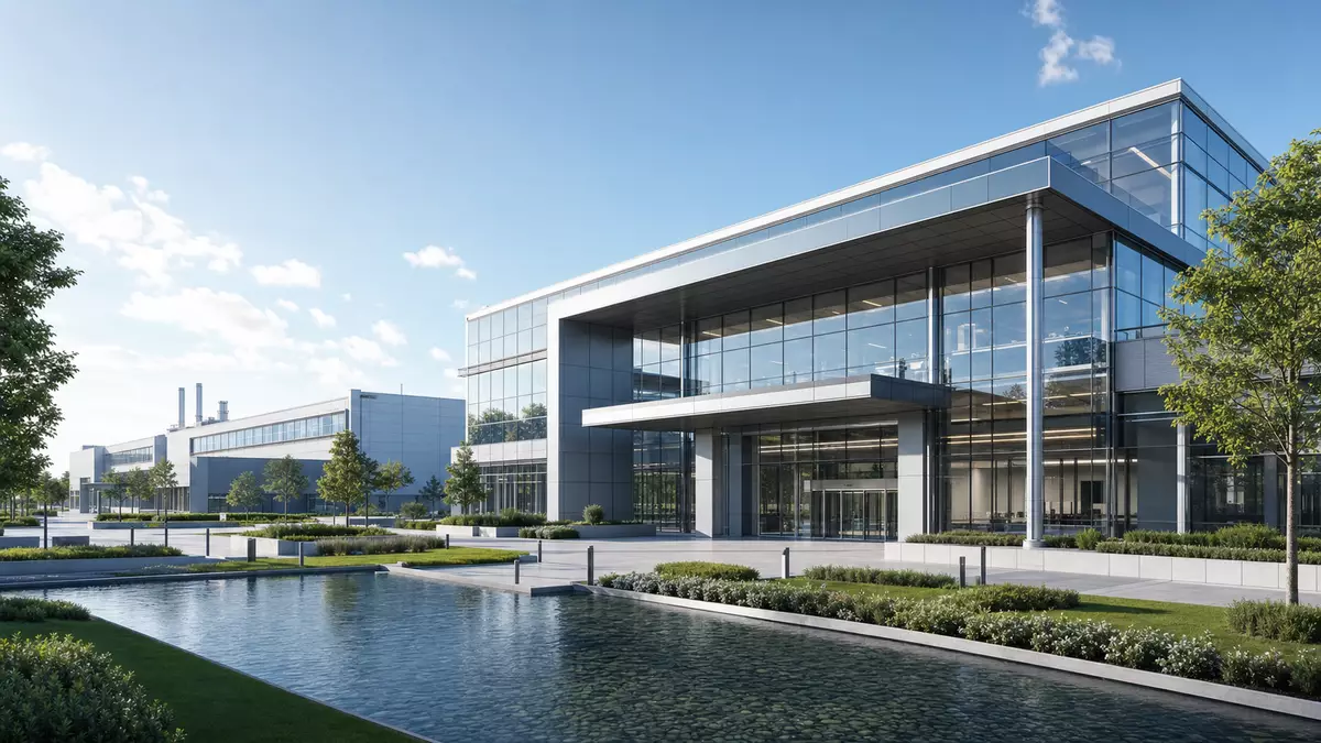 3D-Render eines Bürogebäudes, sinnbildlich für SGS S.A. CH0002497458