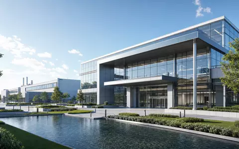 Architektur-Render einer modernen Glasfassade steht für den Unternehmenssitz von SGS S.A., ISIN CH0002497458, Prüfkonzern - Foto: THN
