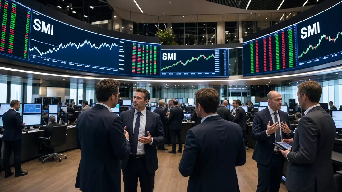Trading-Floor mit SMI-Charts, Editorial-Bezug zu SGS S.A. CH0002497458