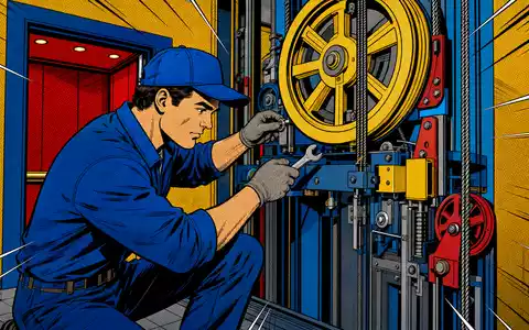 Schindler Holding AG (ISIN CH0024638196) illustriert Pop-Art-Comic-Szene eines Technikers bei der Wartung eines bunten Aufzugmechanismus - Foto: THN