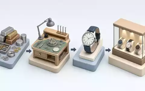 Isometrische 3D-Grafik zeigt Wertschöpfungskette von The Swatch Group AG (CH0012255151), von Rohmaterial bis Fertigware - Foto: THN