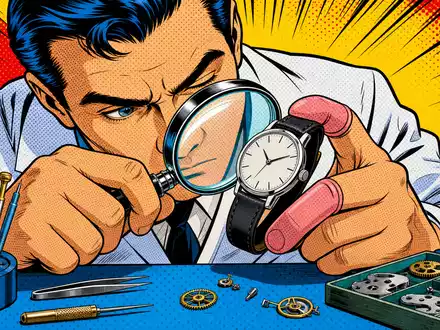 Pop-Art-Comic-Szene mit Uhrmacher und Lupe reprÀsentiert The Swatch Group AG (CH0012255151) farbenfroh und verspielt - Foto: THN