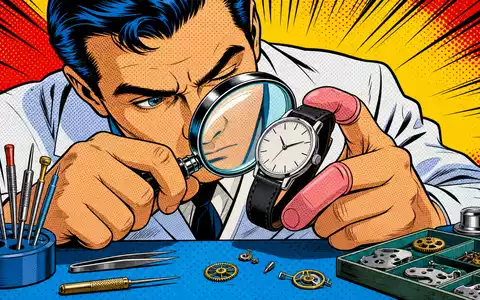Pop-Art-Comic-Szene mit Uhrmacher und Lupe repräsentiert The Swatch Group AG (CH0012255151) farbenfroh und verspielt - Foto: THN