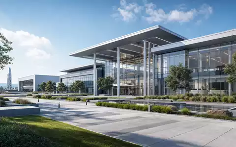 Rolls-Royce Holdings plc (GB00B63H8491): Architektur-Render zeigt modernen Forschungscampus für Luftfahrttechnik mit Glasfassade und Grünflächen - Foto: THN