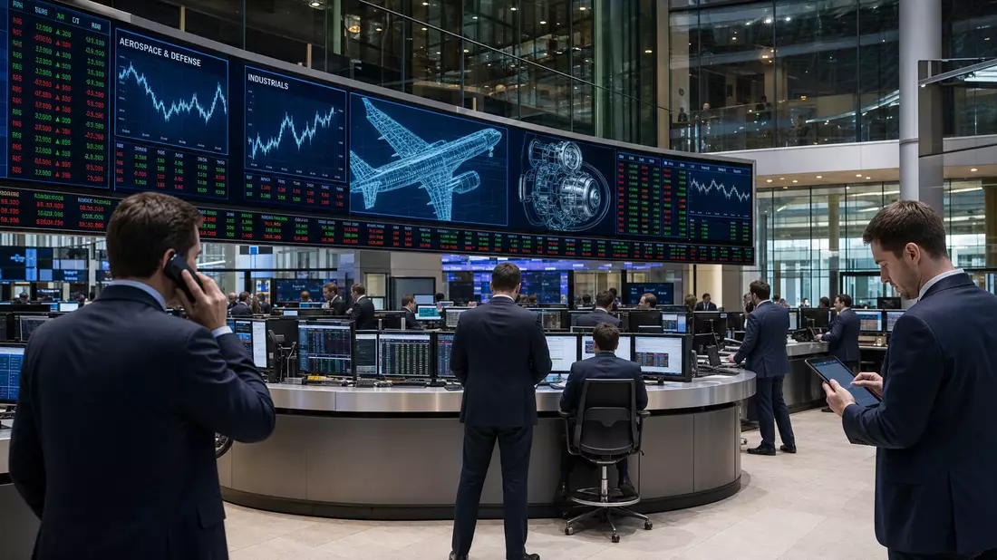Trading-Floor mit Luftfahrt-Charts, Rolls-Royce Holdings plc GB00B63H8491
