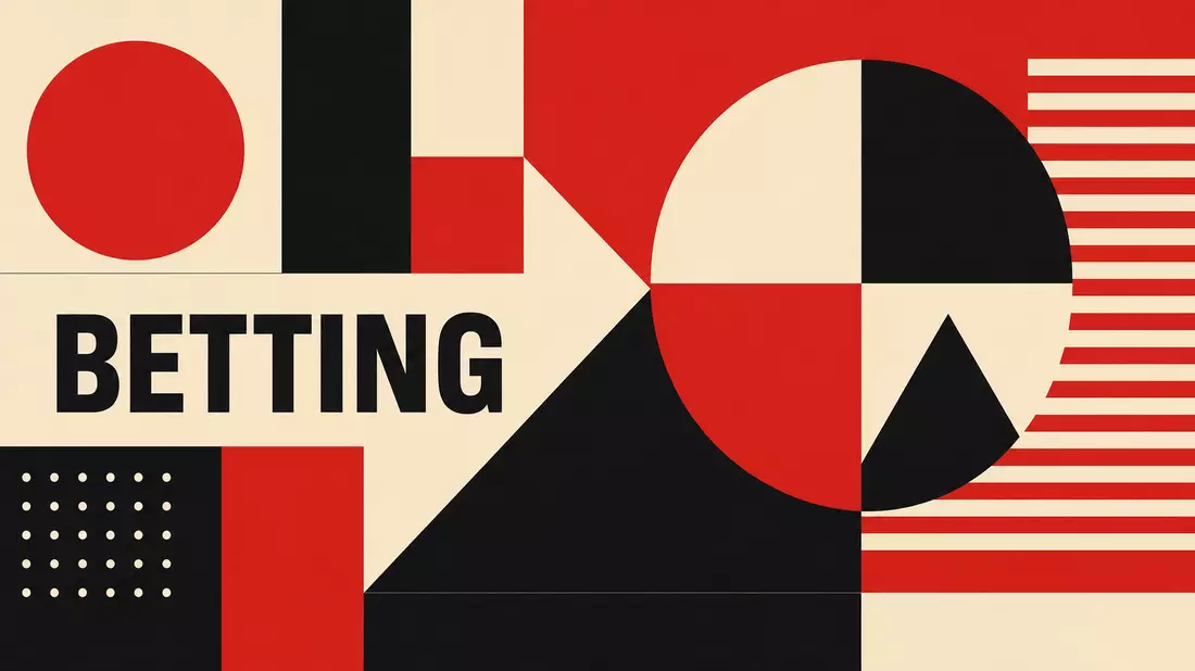 Bauhaus-Poster mit geometrischen Formen und Schriftzug BETTING, Flutter Entertainment plc