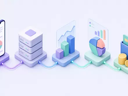 Isometrische 3D-Grafik zeigt digitale Wettplattform-Prozesskette für Flutter Entertainment plc ISIN IE00BWT6H894 im Online-Glücksspielsektor - Foto: THN