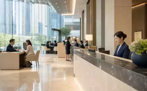 Fotorealistisches Bild einer modernen Bankfiliale in Asien zeigt Standard Chartered PLC, ISIN GB0004082847, internationales Geschäft - Foto: THN