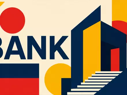 Bauhaus-Poster mit geometrischen Formen und Sektor-Text steht für Standard Chartered PLC, ISIN GB0004082847, Bankbranche - Foto: THN