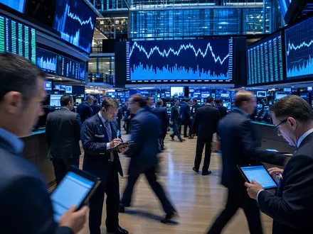 Börsen-Editorialfoto vom Trading-Floor mit Finanzcharts symbolisiert Standard Chartered PLC, ISIN GB0004082847, an der Londoner Börse - Foto: THN