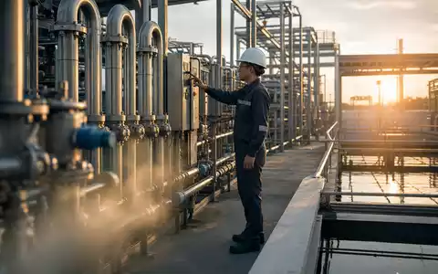 Fotorealistische Wasseraufbereitungsanlage symbolisiert das Kerngeschäft von Pentair plc, ISIN IE00BLS0VV05, bei Sonnenuntergang - Foto: THN