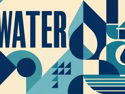 Bauhaus-Poster mit geometrischen Formen und Schriftzug WATER symbolisiert die Branche von Pentair plc, ISIN IE00BLS0VV05 - Foto: THN