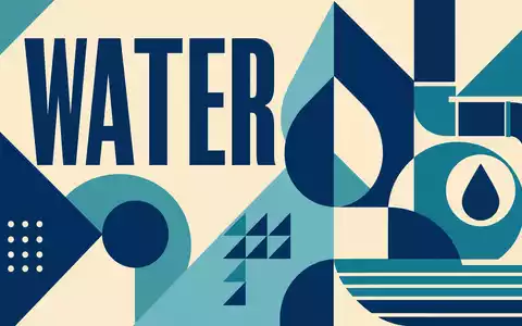 Bauhaus-Poster mit geometrischen Formen und Schriftzug WATER symbolisiert die Branche von Pentair plc, ISIN IE00BLS0VV05 - Foto: THN