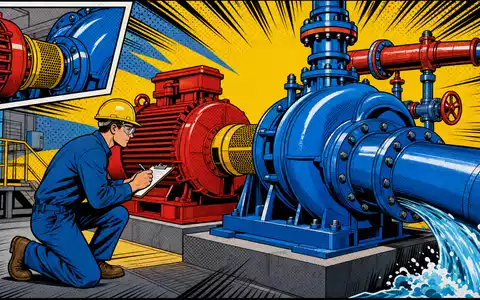 Pop-Art-Comic zeigt Ingenieur an bunter Pumpenanlage, farbenfrohe Illustration passend zu Pentair plc, ISIN IE00BLS0VV05 - Foto: THN