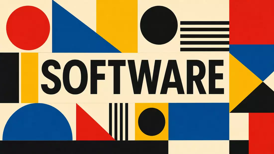 Geometrisches Bauhaus-Poster in Primärfarben mit dem Schriftzug SOFTWARE