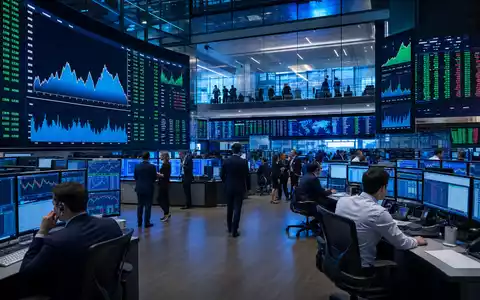 Paylocity Holding US70436Y1038 zeigt Börsen-Editorial mit belebtem Trading-Floor und technologiebezogenen Aktiencharts auf Bildschirmen - Foto: THN