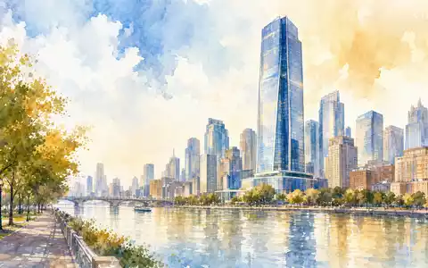 Philip Morris Intl (ISIN US7181721090) präsentiert in Aquarell-Optik eine Konzernzentrale in moderner Flussuferskyline - Foto: THN