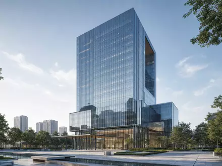 Philip Morris Intl (ISIN US7181721090) zeigt Architektur-Rendering einer gläsernen Konzernzentrale mit gepflegter Grünanlage davor - Foto: THN