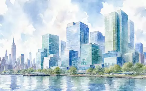 Aquarellmalerei der New Yorker Skyline repräsentiert den Firmensitz von Pfizer Inc., ISIN US7170811035, Pharma-Branche - Foto: THN