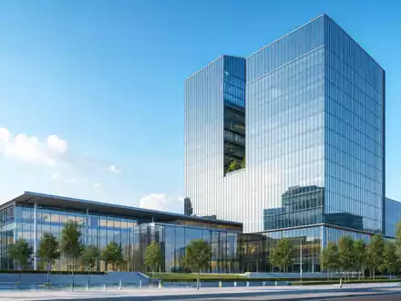 Architektur-Render eines modernen Glas-Hochhauses steht sinnbildlich für Pfizer Inc., ISIN US7170811035, Pharma-Konzern - Foto: THN