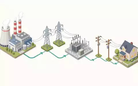 Isometrisches Diagramm der Energie-Wertschöpfungskette erklärt Geschäftsmodell von PG&E Corporation, Aktie ISIN US69331C1080, Kraftwerk - Foto: THN