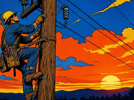 Pop-Art-Comic mit Leitungsmonteur am Strommast verkörpert Kernbereich von PG&E Corporation, Aktie ISIN US69331C1080 - Foto: THN