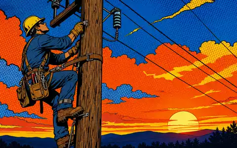 Pop-Art-Comic mit Leitungsmonteur am Strommast verkörpert Kernbereich von PG&E Corporation, Aktie ISIN US69331C1080 - Foto: THN