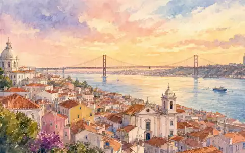 Aquarellansicht von Lissabon illustriert Heimatmarkt von NOS SGPS SA, ISIN PTZON0AM0006, im portugiesischen Telekommunikationssektor - Foto: THN