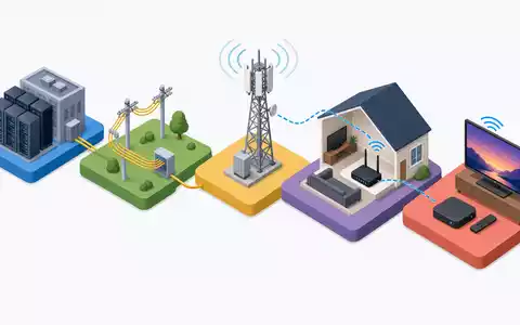 Isometrische 3D-Grafik zeigt Wertschöpfungskette der Telekommunikation, passend zu NOS SGPS SA, ISIN PTZON0AM0006 - Foto: THN