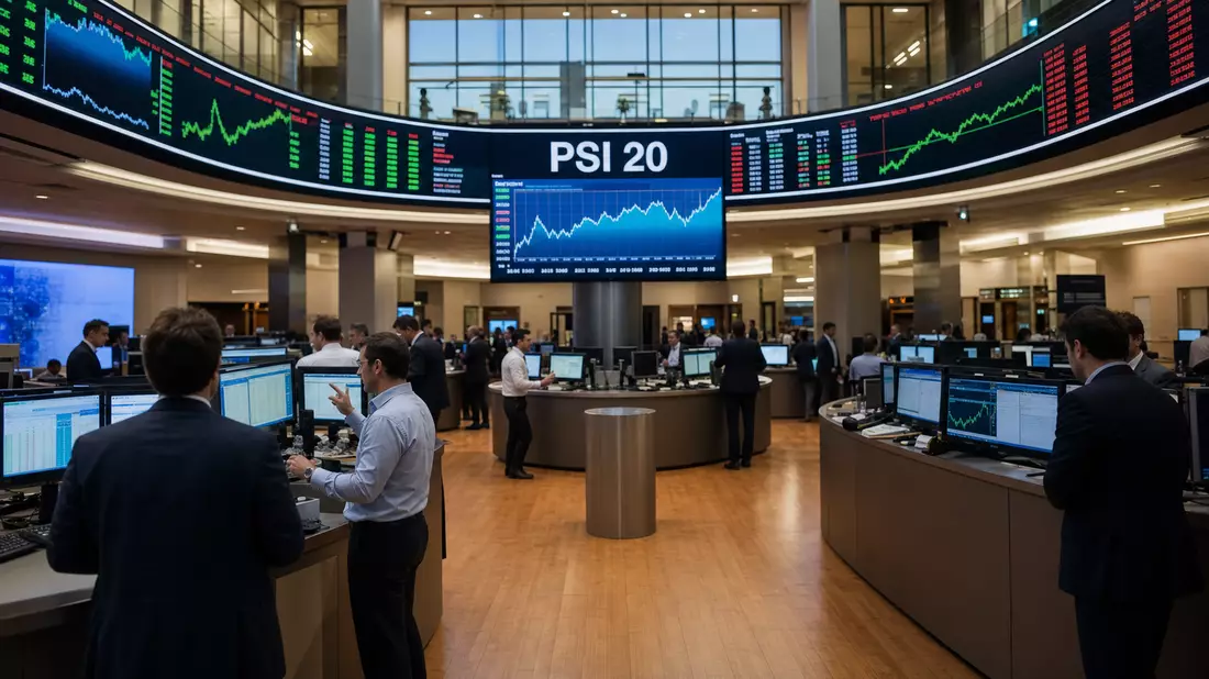Trading-Floor in Lissabon mit Bildschirmen und Anzeige des Index PSI 20