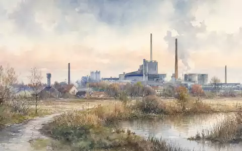 Aquarell einer dänischen Industriestadt nahe Hedehusene, Standort von Rockwool A/S, ISIN DK0010219153, an Nasdaq Copenhagen - Foto: THN
