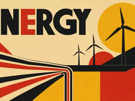 Bauhaus-Poster mit Wort ENERGY und geometrischen Windrädern symbolisiert den Sektor von NKT A/S, ISIN DK0010287663 - Foto: THN