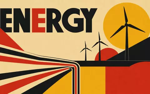 Bauhaus-Poster mit Wort ENERGY und geometrischen Windrädern symbolisiert den Sektor von NKT A/S, ISIN DK0010287663 - Foto: THN