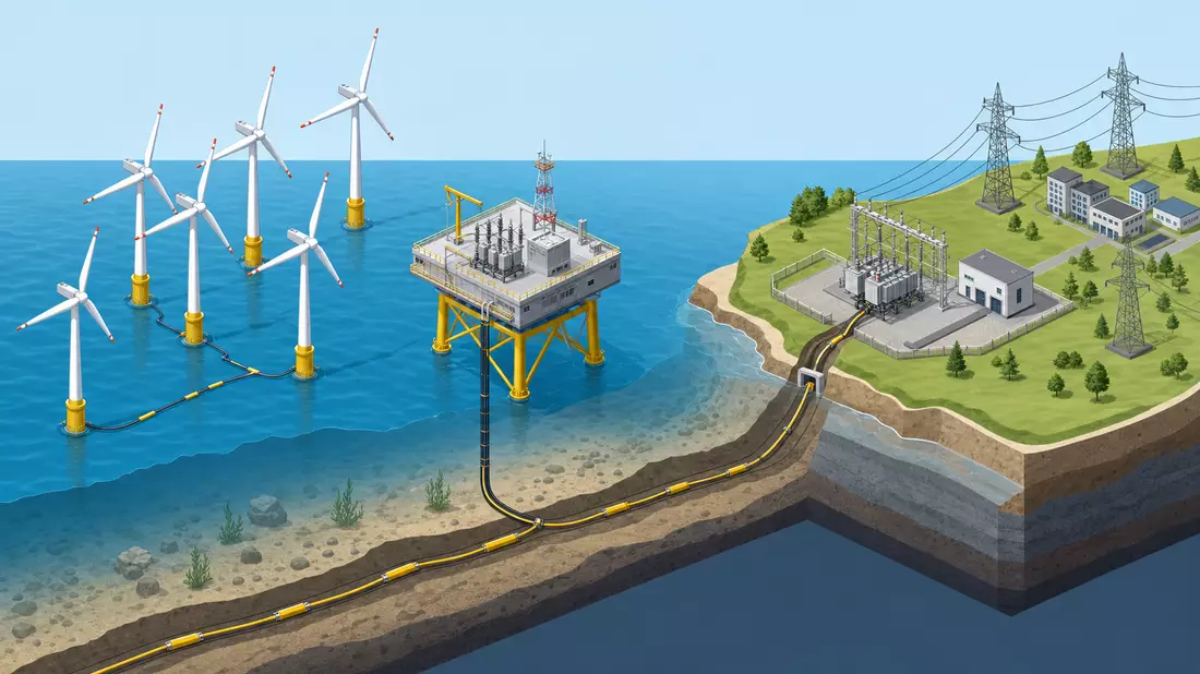 Isometrische Grafik der Offshore-Wind-Wertschöpfungskette, Bezug NKT A/S DK0010287663