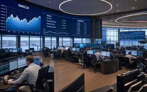 Börsen-Editorial zeigt Trading-Floor mit OMXC25-Charts, relevant für den Nasdaq-Copenhagen-Titel NKT A/S, ISIN DK0010287663 - Foto: THN