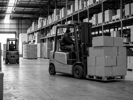 Jerónimo Martins SGPS SA (PTJMT0AE0001) verlässt sich auf effiziente Logistik, hier dokumentiert in einem Schwarzweiß-Lagerhaus - Foto: THN