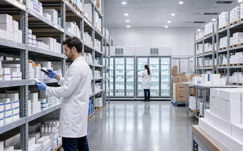 Medios AG (DE000A1MMCC8) beliefert Apotheken über ein modernes Pharma-Großhandelslager mit Kühlzonen und Logistik - Foto: THN
