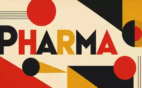 Medios AG (DE000A1MMCC8) wird als geometrisches Bauhaus-Poster mit dem Sektor-Schriftzug PHARMA visualisiert - Foto: THN