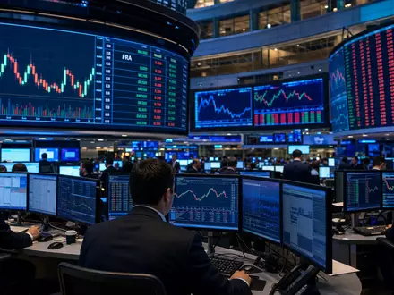 Metro AG DE000BFB0019 illustriert ein Börsen-Editorial mit dem Trading-Floor der Frankfurter Börse und Kursdiagrammen - Foto: THN