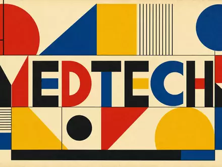 Medtronic plc (ISIN IE00BTN1Y115) Bauhaus-Poster präsentiert geometrische Formen mit dem Sektor-Schriftzug MEDTECH prominent - Foto: THN