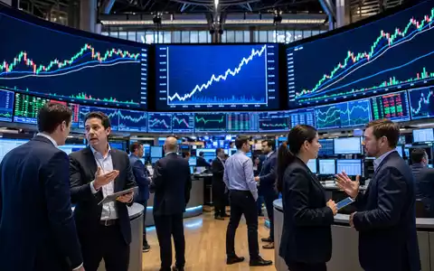 Medtronic plc (ISIN IE00BTN1Y115) Börsen-Editorial zeigt Trading-Floor der NYSE mit Kursdiagrammen im Hintergrund lebhaft - Foto: THN
