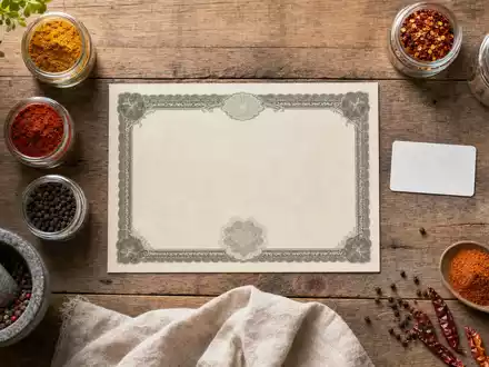 Flatlay mit Aktienzertifikat und Gewürzgläsern veranschaulicht McCormick & Company (ISIN US5797802064) als Konsumgüter-Investment - Foto: THN