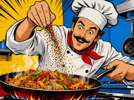 Pop-Art-Comic-Szene mit Koch und Gewürzen symbolisiert McCormick & Company (ISIN US5797802064) auf humorvolle Weise - Foto: THN