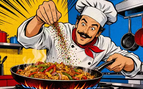 Pop-Art-Comic-Szene mit Koch und Gewürzen symbolisiert McCormick & Company (ISIN US5797802064) auf humorvolle Weise - Foto: THN